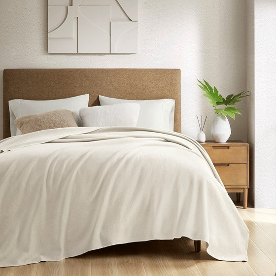 Solid Cotton Blanket Ivory Full/Queen