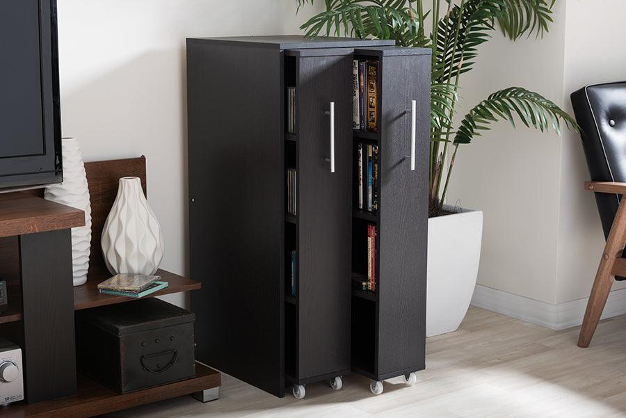 Wholesale Interiors Bookcases & Display Units - Lindo Dark Brown Wood Bookcase With Two Pulled-Out Doors Shelving Cabinet