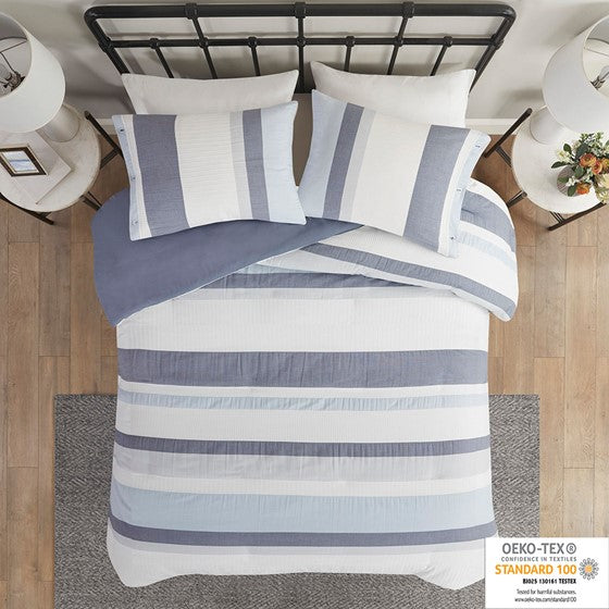 Olliix.com Duvet & Duvet Sets - 3 Piece Jacquard Duvet Cover Set Blue Full/Queen