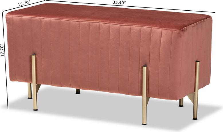 Wholesale Interiors Benches - Helaine Contemporary Glam and Luxe Blush Pink Fabric and Gold Metal Bench Ottoman