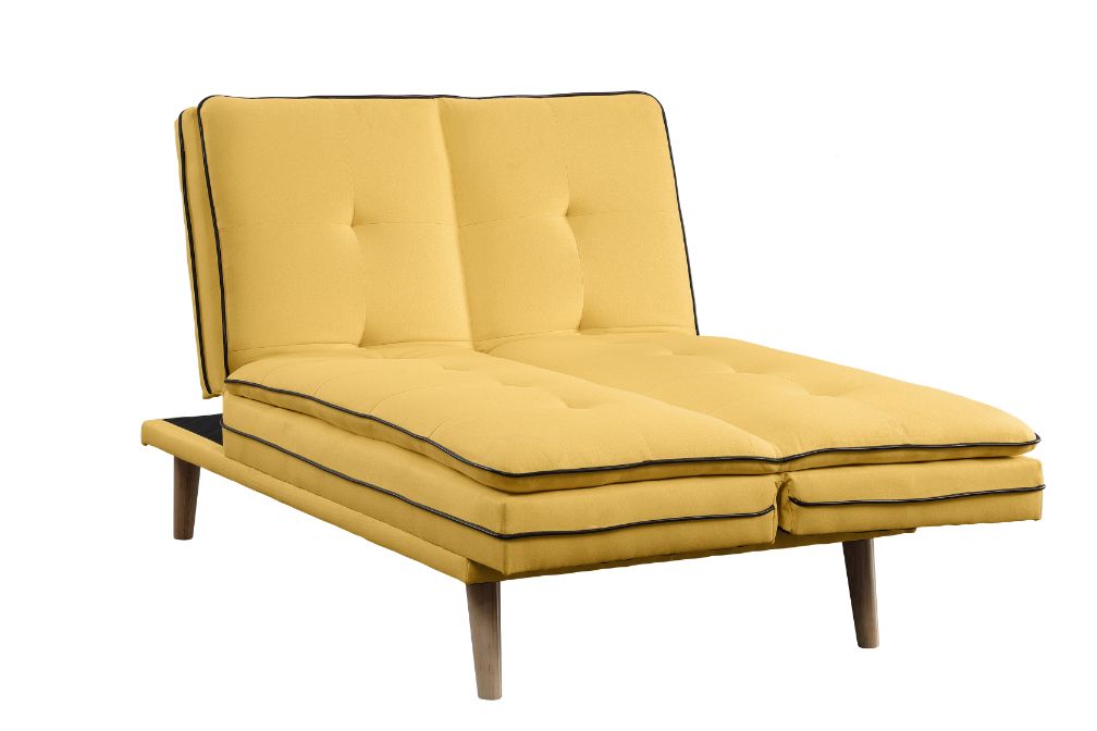 ACME Furniture Sofas & Couches - ACME Savilla Adjustable Sofa, Yellow Linen & Oak Finish