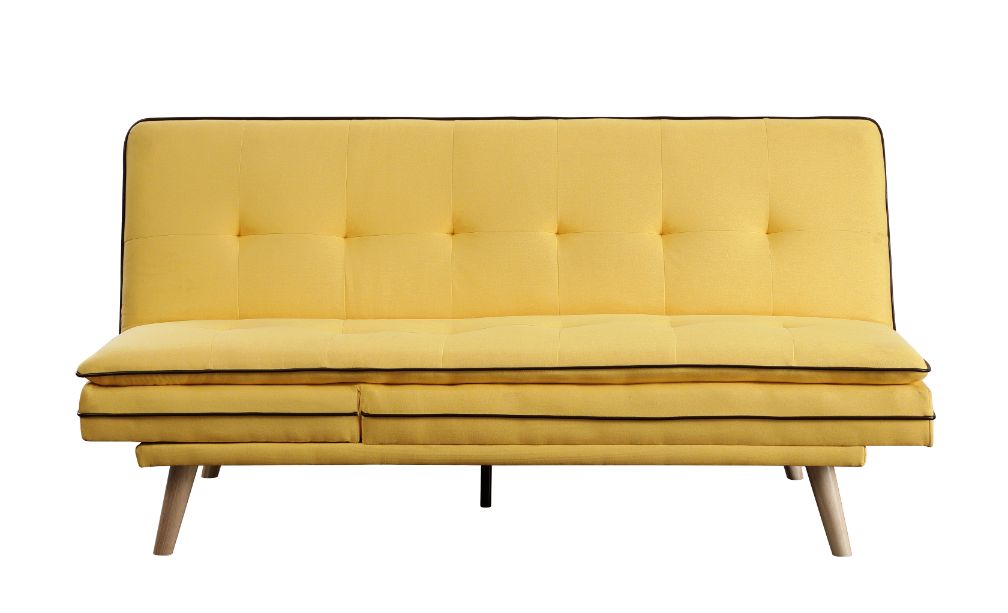 ACME Furniture Sofas & Couches - ACME Savilla Adjustable Sofa, Yellow Linen & Oak Finish