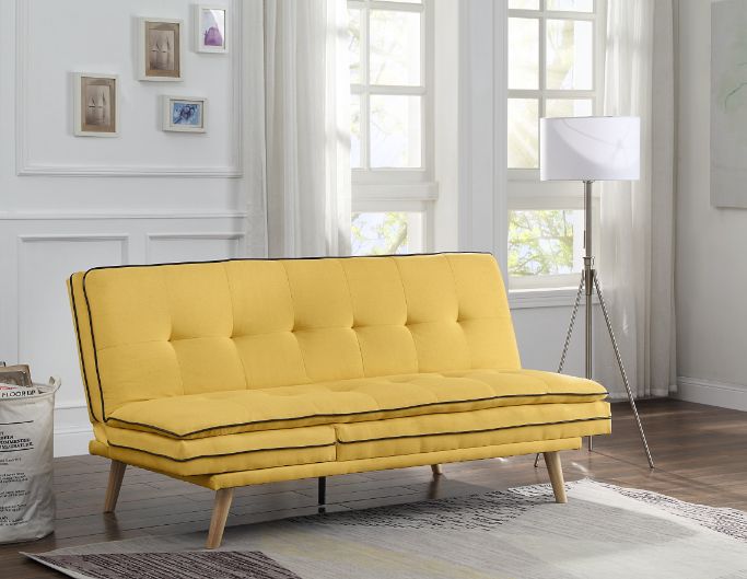 ACME Furniture Sofas & Couches - ACME Savilla Adjustable Sofa, Yellow Linen & Oak Finish