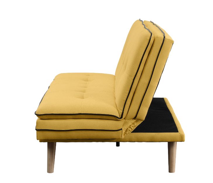 ACME Furniture Sofas & Couches - ACME Savilla Adjustable Sofa, Yellow Linen & Oak Finish