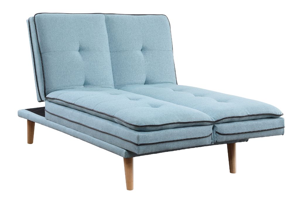 ACME Furniture Sofas & Couches - ACME Savilla Adjustable Sofa, Blue Linen & Oak Finish
