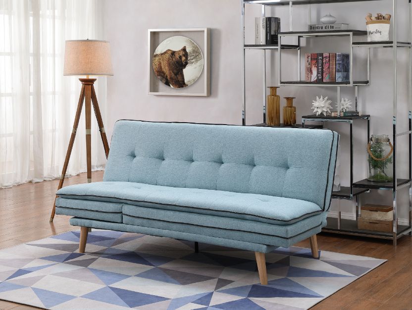 ACME Furniture Sofas & Couches - ACME Savilla Adjustable Sofa, Blue Linen & Oak Finish