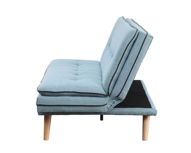 ACME Furniture Sofas & Couches - ACME Savilla Adjustable Sofa, Blue Linen & Oak Finish