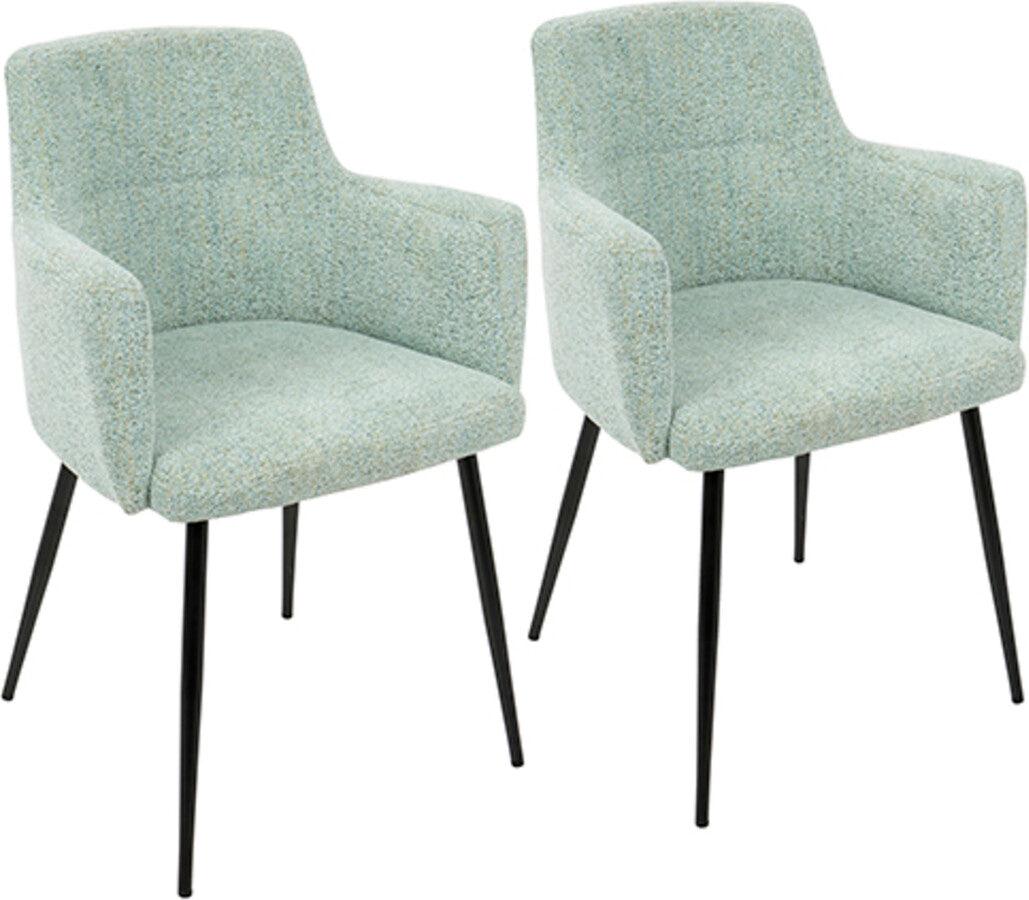 Lumisource Dining Chairs - Andrew Contemporary Dining/Accent Chair in Black with Seafoam Green Fabric - Set of 2