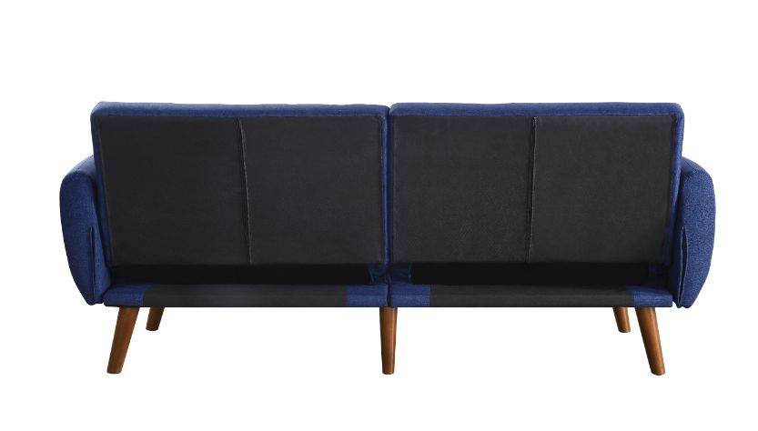 ACME Furniture Sofas & Couches - ACME Bernstein Adjustable Sofa, Blue Linen & Walnut Finish