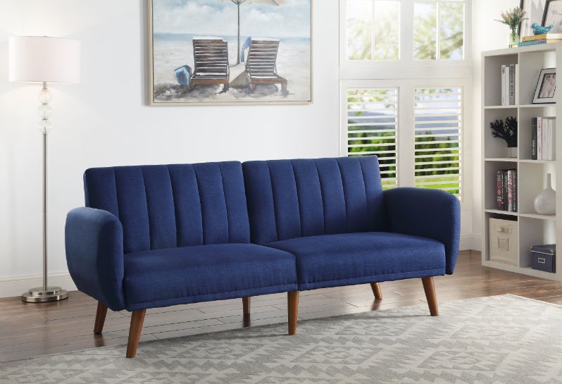 ACME Furniture Sofas & Couches - ACME Bernstein Adjustable Sofa, Blue Linen & Walnut Finish