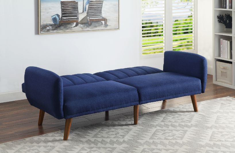 ACME Furniture Sofas & Couches - ACME Bernstein Adjustable Sofa, Blue Linen & Walnut Finish