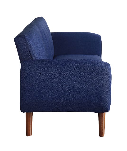 ACME Furniture Sofas & Couches - ACME Bernstein Adjustable Sofa, Blue Linen & Walnut Finish