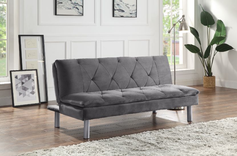 ACME Furniture Sofas & Couches - ACME Cilliers Adjustable Sofa, Gray Velvet & Chrome Finish