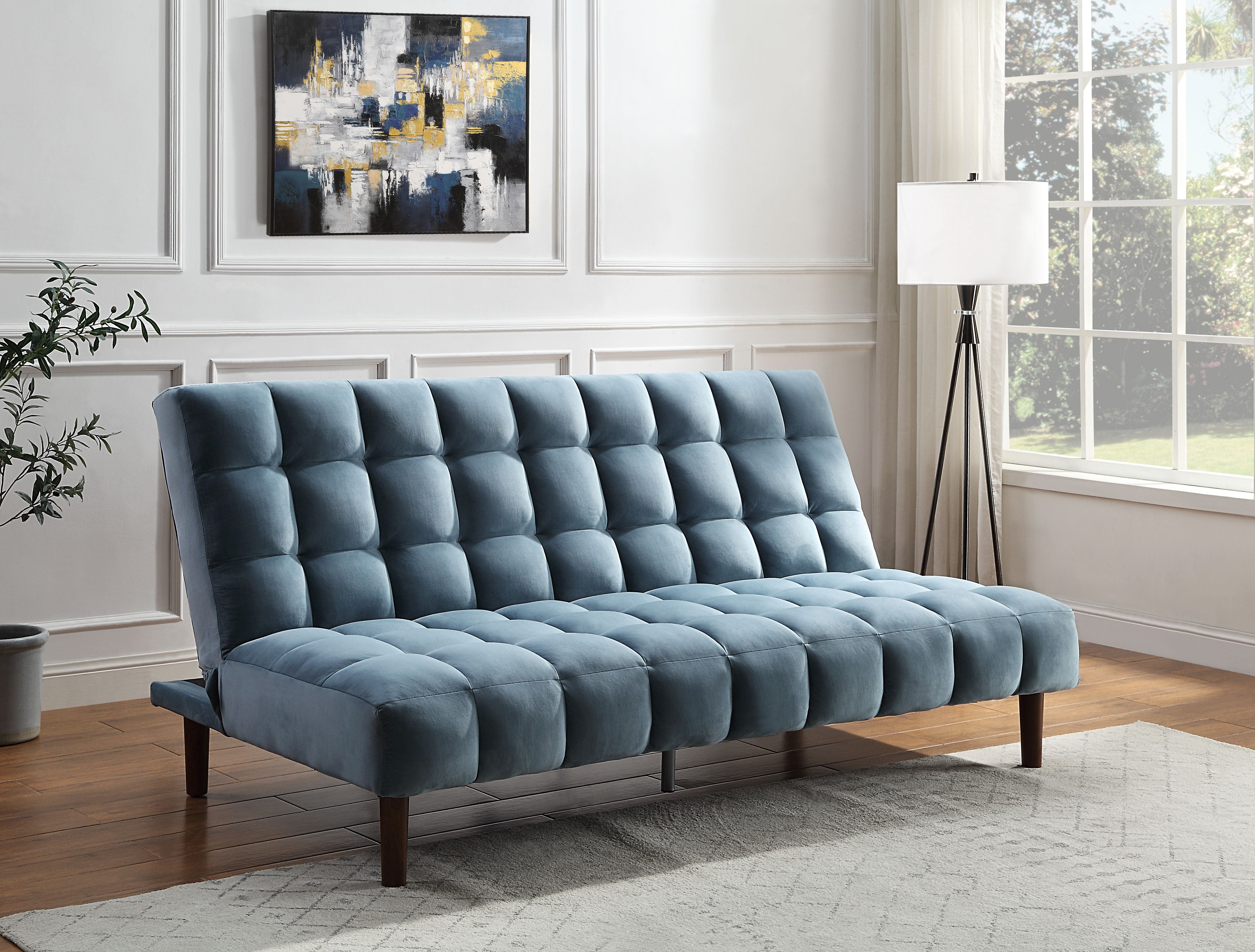 ACME Furniture Sofas & Couches - ACME Yolandi Adjustable Sofa , Teal Velvet & Dark Walnut Finish