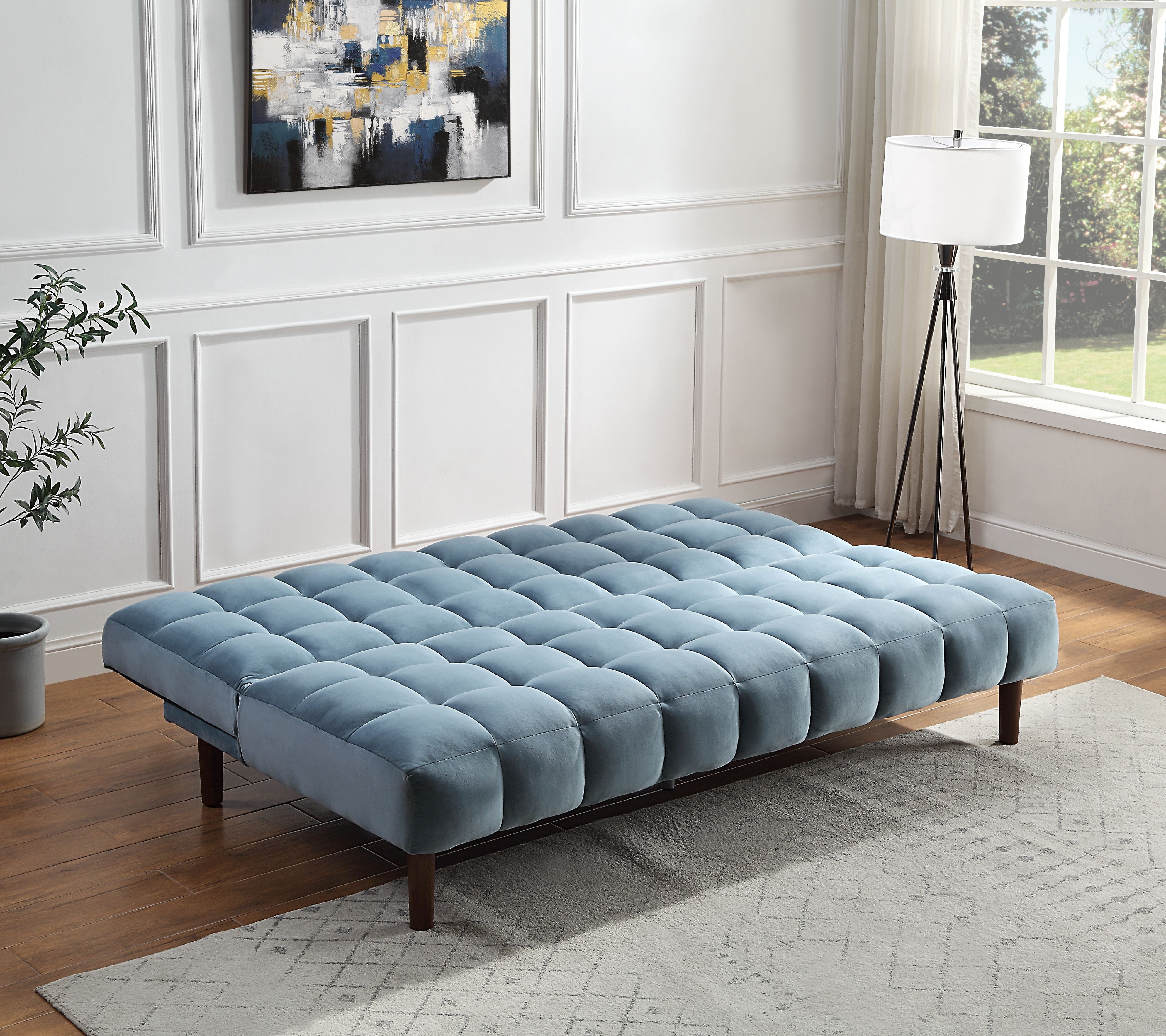 ACME Furniture Sofas & Couches - ACME Yolandi Adjustable Sofa , Teal Velvet & Dark Walnut Finish