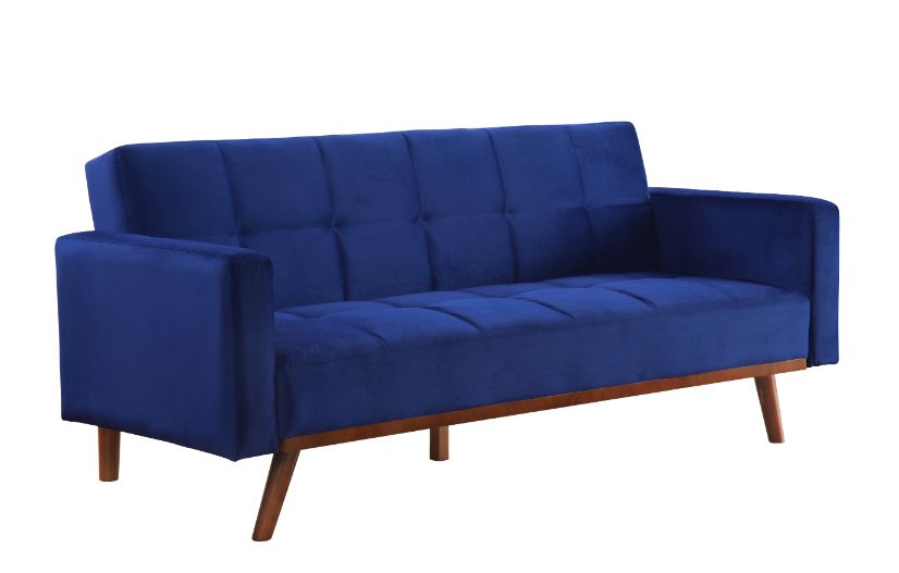 ACME Furniture Sofas & Couches - ACME Tanitha Adjustable Sofa, Blue Velvet & Natural Finish