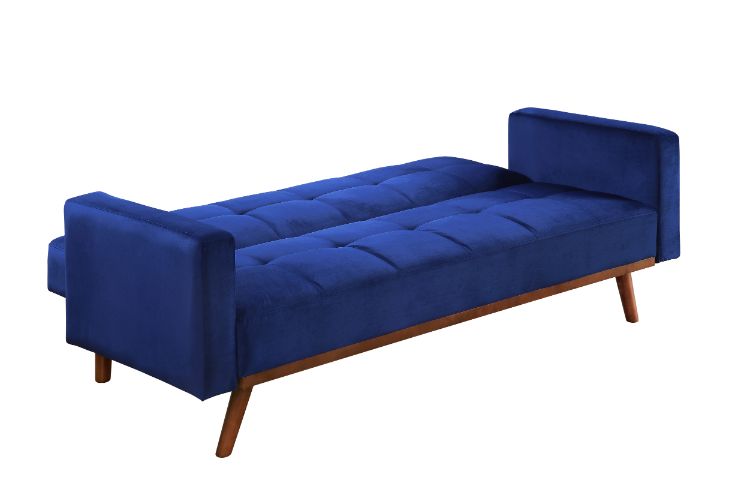 ACME Furniture Sofas & Couches - ACME Tanitha Adjustable Sofa, Blue Velvet & Natural Finish