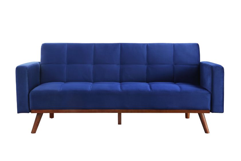 ACME Furniture Sofas & Couches - ACME Tanitha Adjustable Sofa, Blue Velvet & Natural Finish