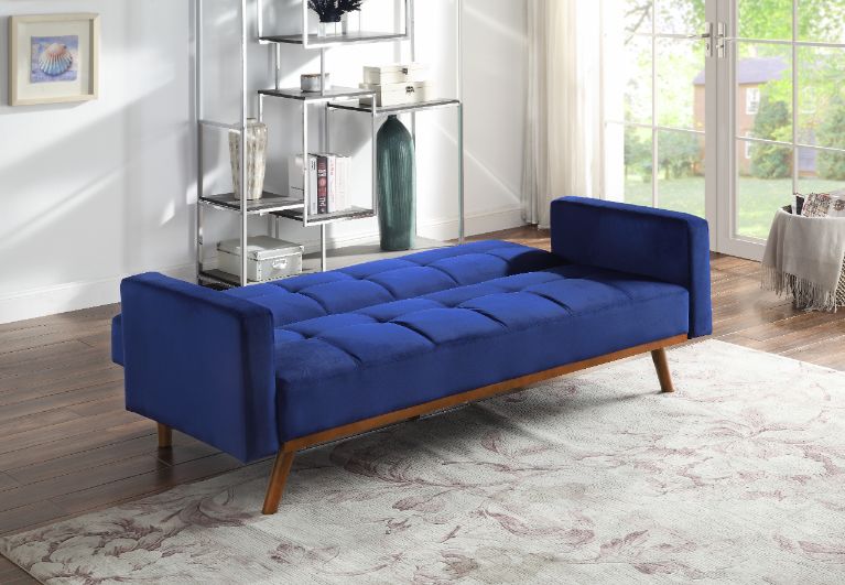 ACME Furniture Sofas & Couches - ACME Tanitha Adjustable Sofa, Blue Velvet & Natural Finish