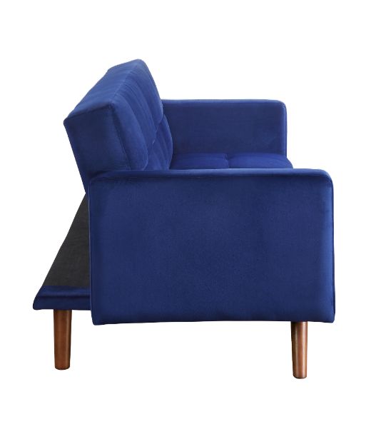 ACME Furniture Sofas & Couches - ACME Tanitha Adjustable Sofa, Blue Velvet & Natural Finish