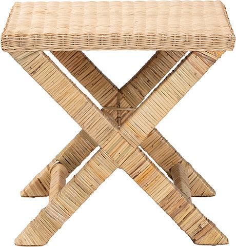 Wholesale Interiors Benches - Farica Modern Bohemian Natural Rattan And Mahogany Accent Bench