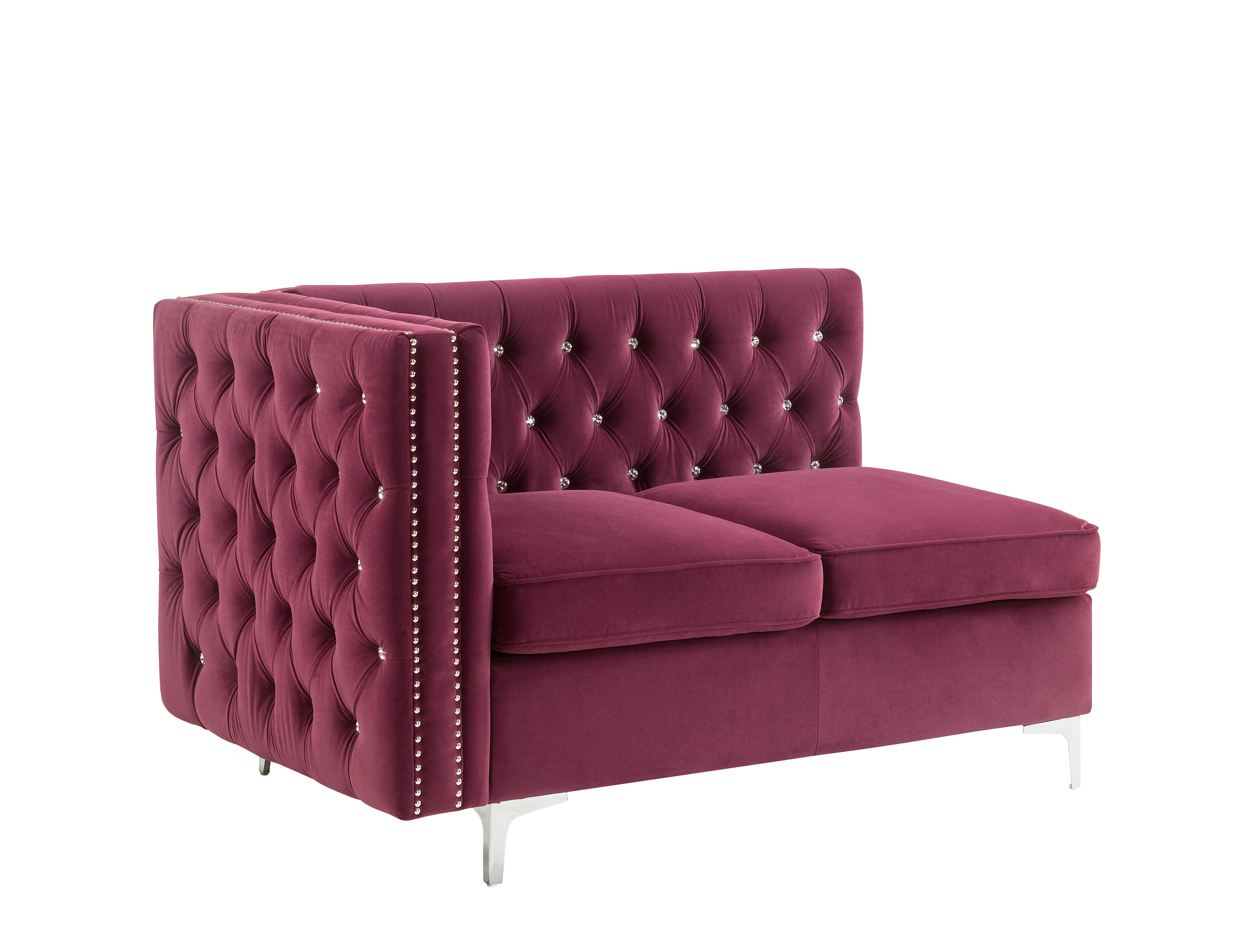 ACME Furniture Sofas & Couches - ACME Jaszira Modular - Armless Loveseat w/2 Pillows, Burgundy Velvet