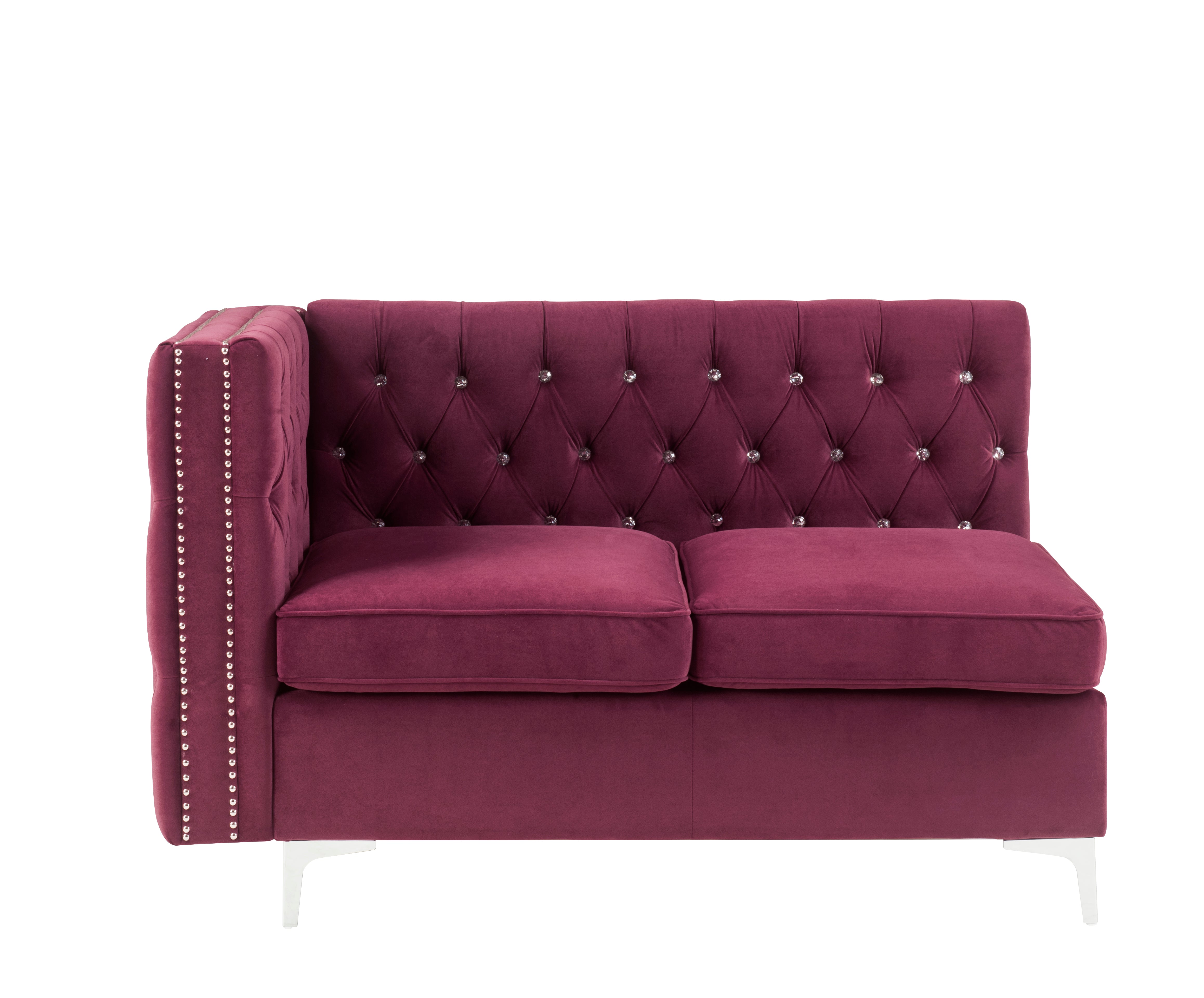 ACME Furniture Sofas & Couches - ACME Jaszira Modular - Armless Loveseat w/2 Pillows, Burgundy Velvet