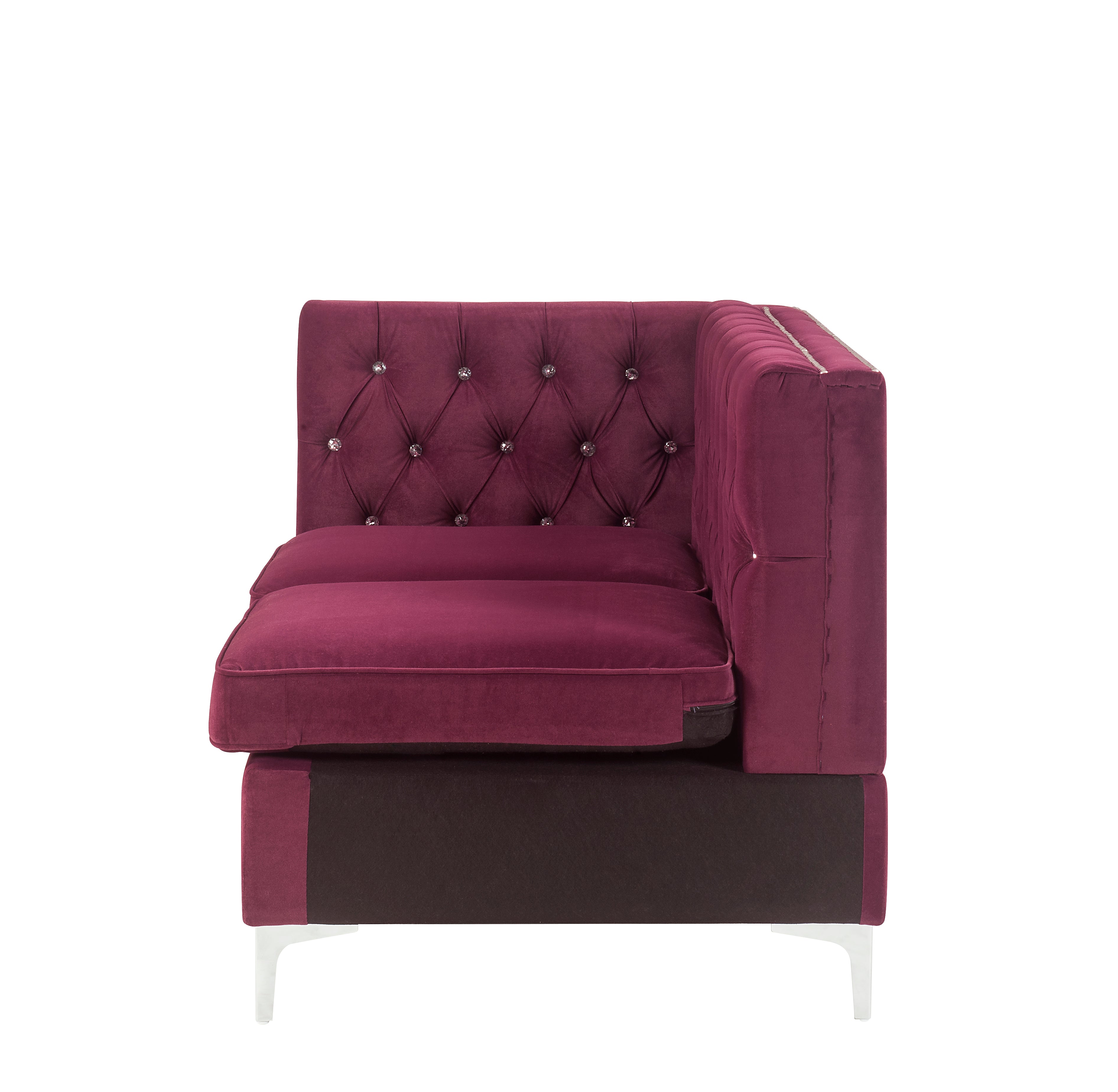 ACME Furniture Sofas & Couches - ACME Jaszira Modular - Armless Loveseat w/2 Pillows, Burgundy Velvet
