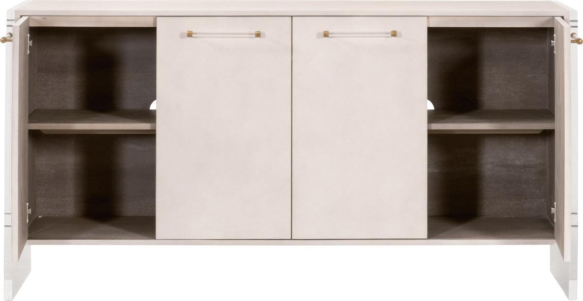 Essentials For Living TV & Media Units - Sonia Shagreen Media Sideboard White Shagreen, Lucite, Brushed Brass