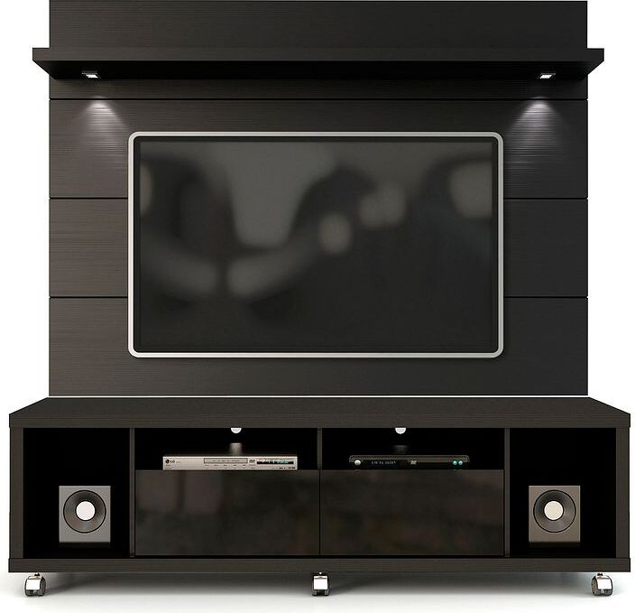 Manhattan Comfort TV & Media Units - Cabrini TV Stand and Floating Wall TV Panel with LED Lights 1.8 in Black