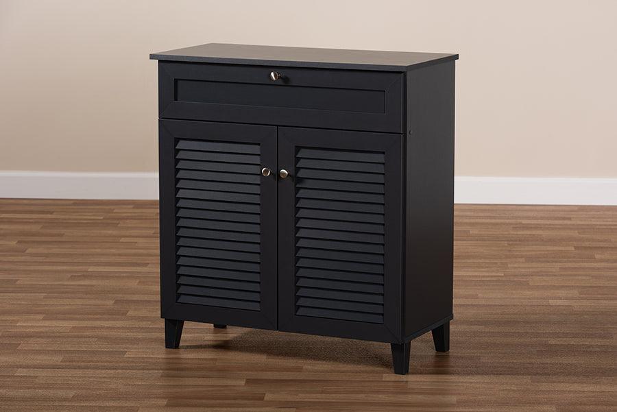 Wholesale Interiors Shoe Storage - Coolidge Contemporary Dark Grey 4-Shelf Wood Shoe Storage Cabinet with Drawer