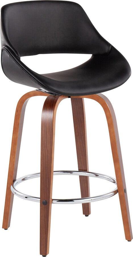 Lumisource Barstools - Fabrico Fixed-Height Counter Stool In Walnut Wood With Round Chrome Footrest & Black (Set of 2)