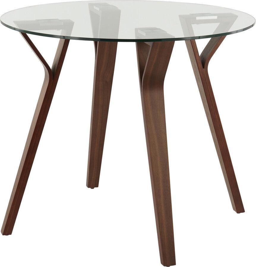 Lumisource Dining Tables - Folia Mid-Century Modern Round Dinette Table in Walnut Wood and Clear Glass
