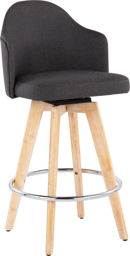 Lumisource Barstools - Ahoy Counter Stool With Natural Bamboo Legs & Round Chrome Metal With Charcoal (Set of 2)