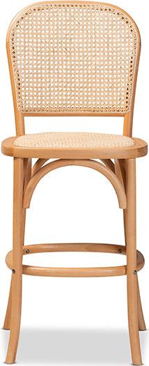 Wholesale Interiors Barstools - Vance Mid-Century Modern Brown Woven Rattan and Wood Cane Counter Stool