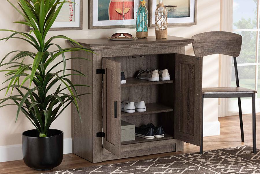 Wholesale Interiors Shoe Storage - Bruce Modern Contemporary Farmhouse Oak Brown Finished Wood 2-Door Shoe Storage Cabinet