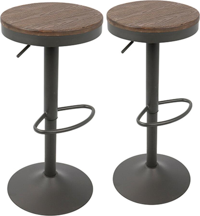 Lumisource Barstools - Dakota Industrial Adjustable Barstool in Brown and Grey - Set of 2