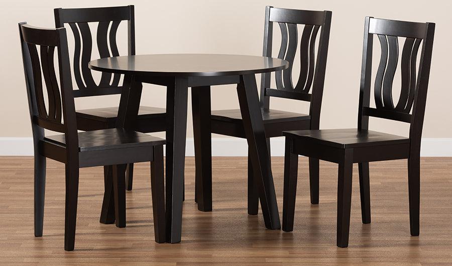 Wholesale Interiors Dining Sets - Anesa Contemporary Transitional Dark Brown Finished Wood 5-Piece Dining Set