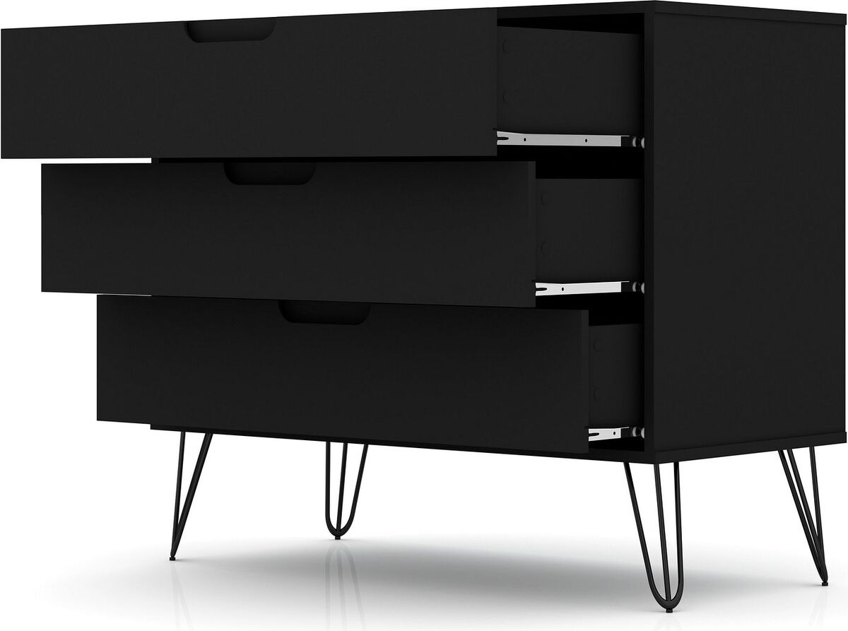 Manhattan Comfort Dressers - Rockefeller Mid-Century- Modern Dresser with 3- Drawers in Black