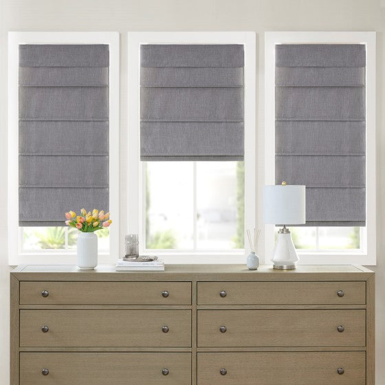 Olliix.com Curtains - Faux Linen Cordless Total Blackout Roman Shade Grey