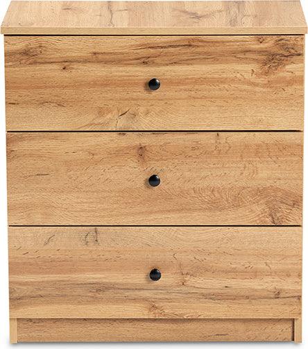 Wholesale Interiors Chest of Drawers - Decon Modern and Contemporary Oak Brown Finished Wood 3-Drawer Storage Chest