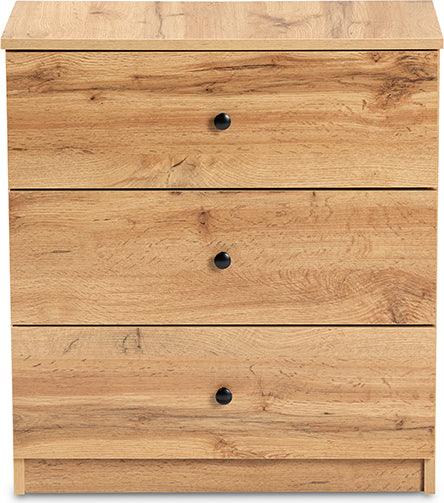 Wholesale Interiors Chest of Drawers - Decon Modern and Contemporary Oak Brown Finished Wood 3-Drawer Storage Chest