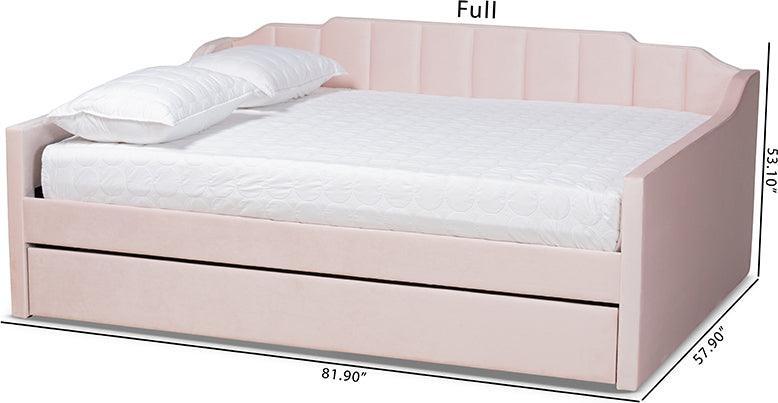 Wholesale Interiors Daybeds - Lennon Pink Velvet Fabric Upholstered Queen Size Daybed with Trundle