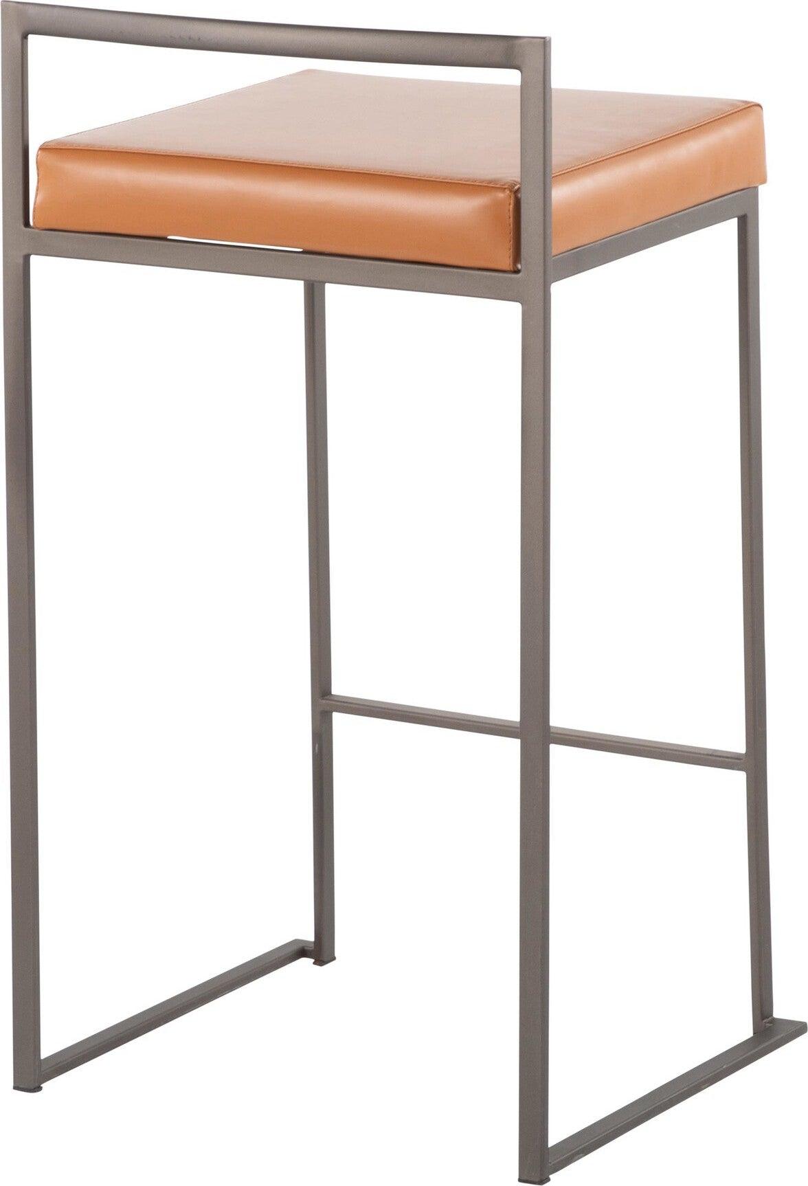 Lumisource Barstools - Fuji Stacker Counter Stool (Set of 2) Antique Steel & Camel PU