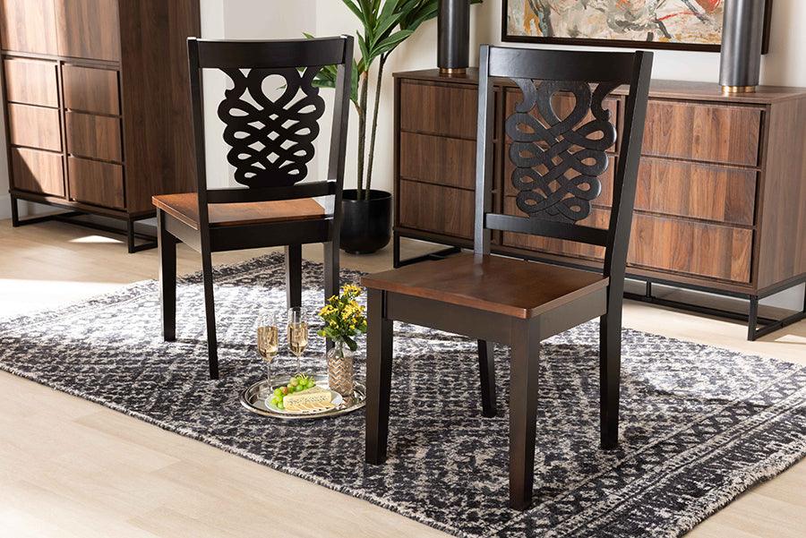 Wholesale Interiors Dining Chairs - Gervais Two-Tone Dark Brown and Walnut Brown Finished Wood 2-Piece Dining Chair Set