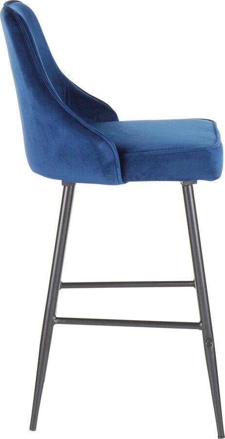 Lumisource Barstools - Marcel Contemporary Counter Stool in Black Metal and Navy Blue Velvet - Set of 2