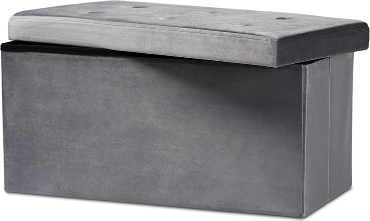 Wholesale Interiors Ottomans & Stools - Castel Modern and Contemporary Charcoal Velvet Wood Storage Ottoman
