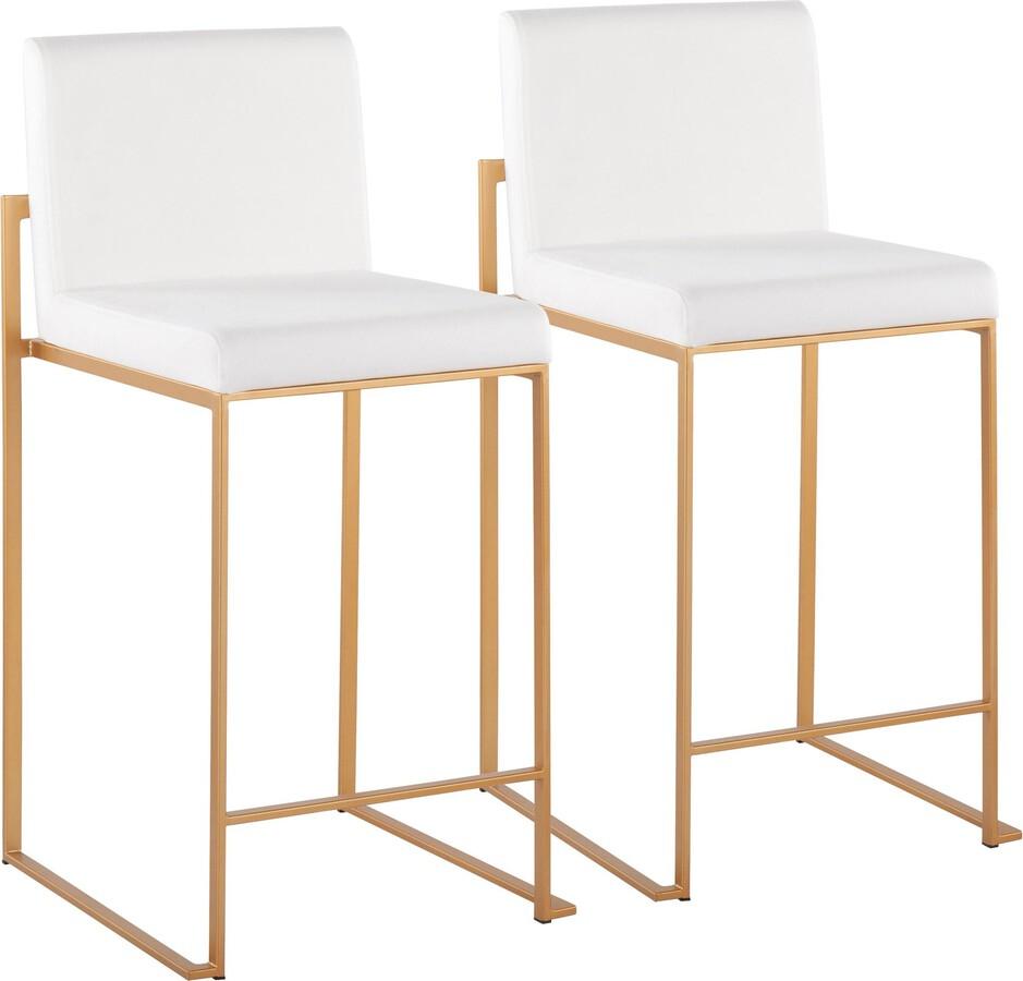 Lumisource Barstools - Fuji High Back Counter Stool In Gold Steel & White Velvet (Set of 2)