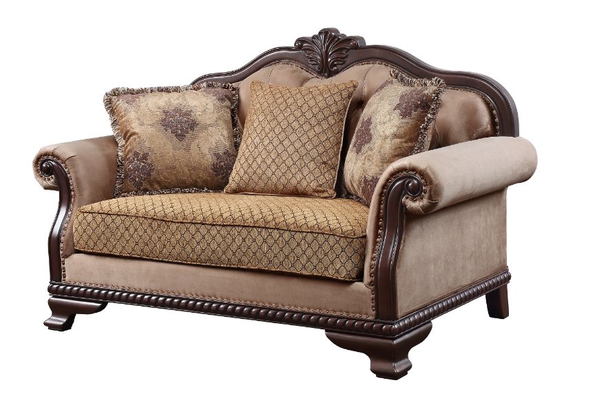 ACME Furniture Sofas & Couches - ACME Chateau De Ville Loveseat w/3 Pillows, Fabric & Espresso Finish