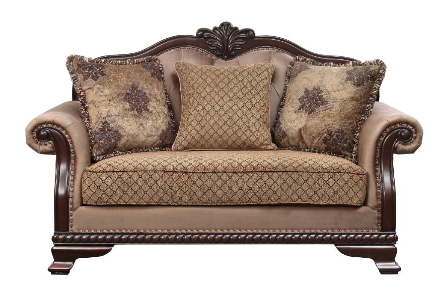 ACME Furniture Sofas & Couches - ACME Chateau De Ville Loveseat w/3 Pillows, Fabric & Espresso Finish